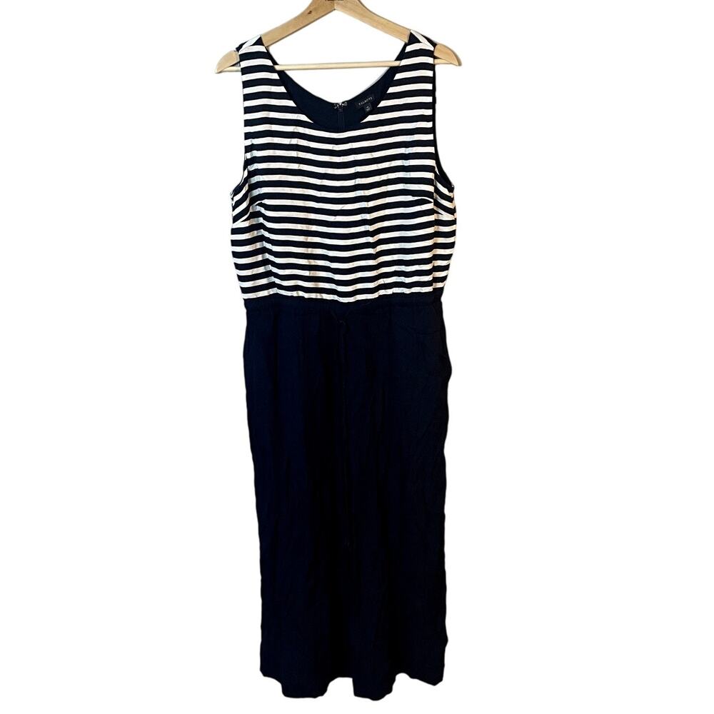 Talbots Women's Navy Blue White Striped Sleeveless Wide Leg Jumpsuit Size 14 EUC